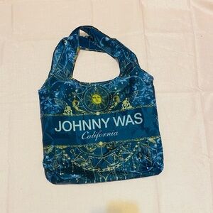 Johnny Was Teal and Gold Foldable Logo Tote